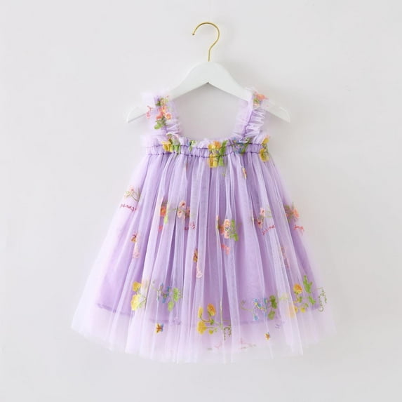 Baby Girls Casual Dresses Sleeveless Embroider Princess Dance Party Floral Tulle Clothes Daily-Wear