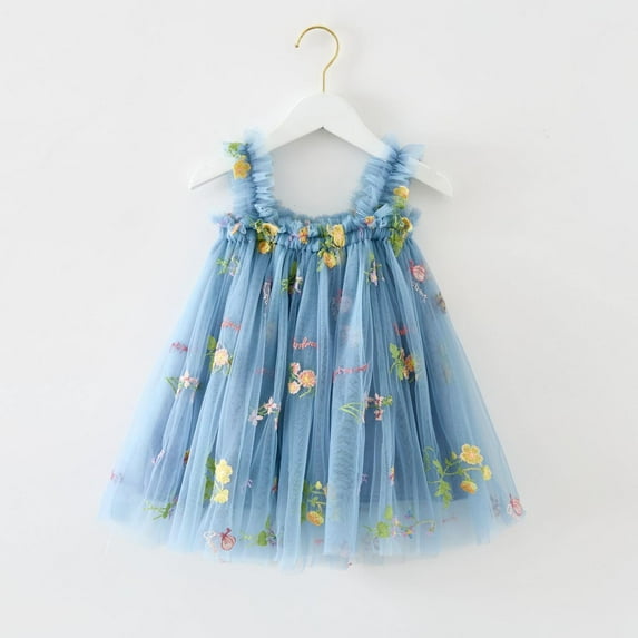 Baby Girls Casual Dresses Sleeveless Embroider Princess Dance Party Floral Tulle Clothes Holiday Wear