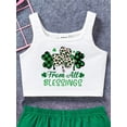 thumbnail image 1 of Baby Girls' Casual Simple Lucky Clover Pattern Tank Top And Shorts Set, Suitable For Summer, 1 of 3