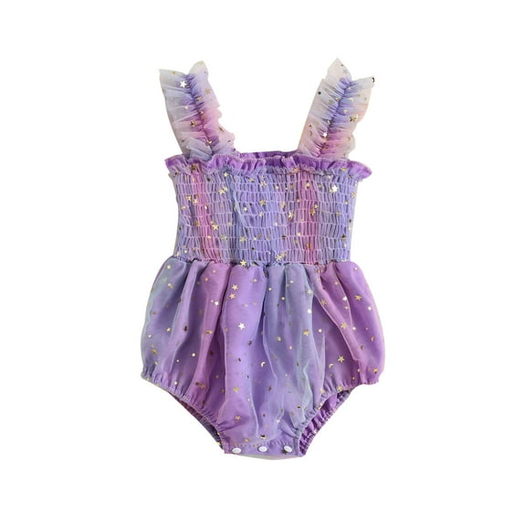 Baby Girls Casual Sleeveless Romper Stars Print Ruched Playsuit Colorful Tulle Princess Clothes