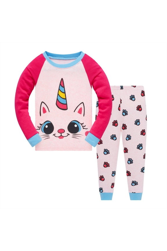 Baby Girls Cat Pyjamas Nighties Two Piece Pjs Winter Long Sleeve Cotton Nightwear Toddler Sleepwear Kids Birthday Party Clothes Set 5T
