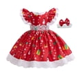 thumbnail image 1 of Baby Girls Christmas Dress Snow Print Party Lace Ruffle Sleeve Costume, 1 of 5