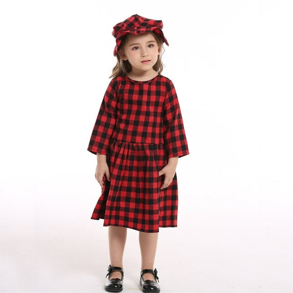 Baby Girls Christmas Dress, Toddler Girl Classic Plaid Red Green Xmas Dresses Long Sleeve Ruffle Bow Holiday Photography Casual Dress Wine 18-24 Months