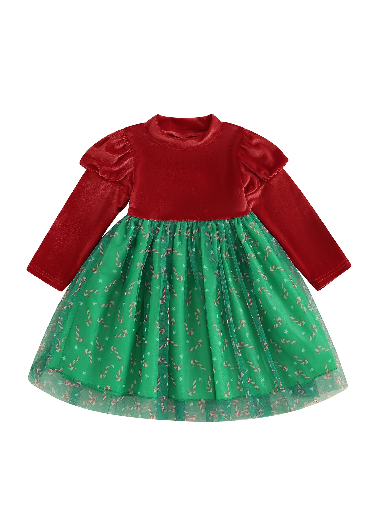 Baby Girls Christmas Dress Velvet Long Sleeve Round Neck Tulle Mini