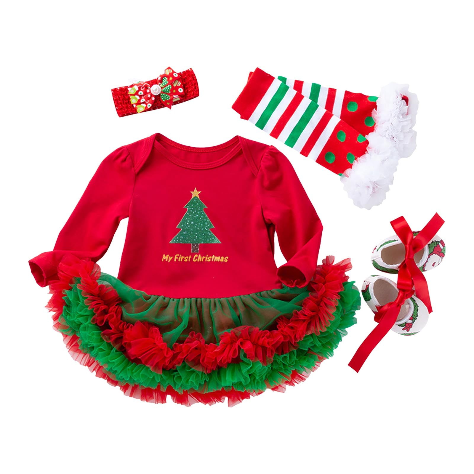 Baby Girls Christmas Outfit 1st Xmas Tutu Romper Dress Headband Shoes