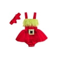 thumbnail image 1 of Baby Girls Christmas Outfit 2PCS Pants Sets Long Sleeve Letter Print Romper Suspender Pants Headband Sets, 1 of 6