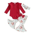 thumbnail image 1 of Baby Girls Christmas Outfit, 3 6 12 18M Long Sleeve Romper with Santa Print Flare Pants and Headband Clothing Set, 1 of 10