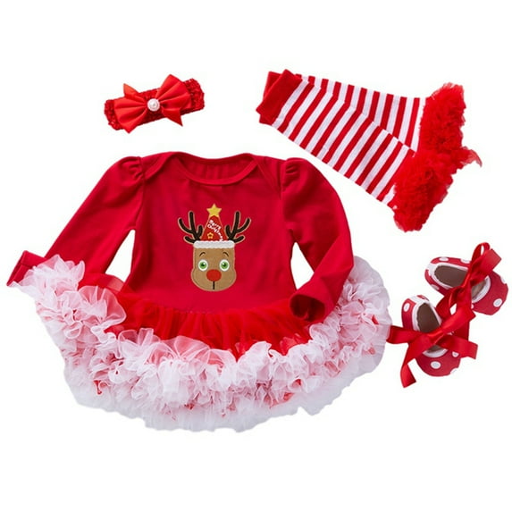 Baby Girls Christmas Outfits Clothes,Newborn Baby Girls Christmas Romper Tutu Dress Outfit Headband Leg Warmer Shoes