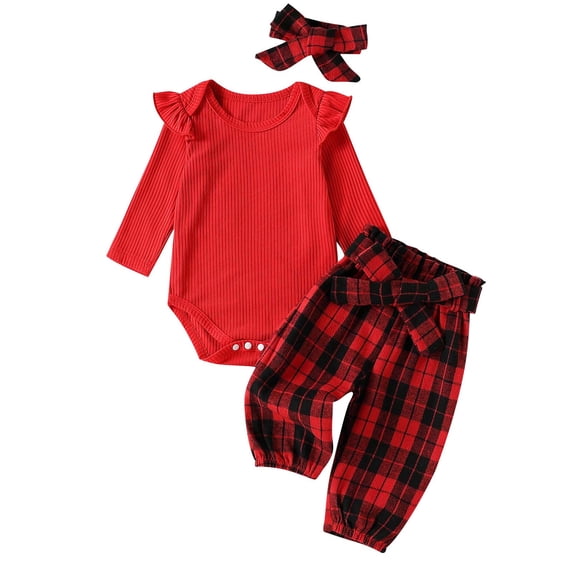 Baby Girls Christmas Outfits Ribbed Romper Bodysuit Pants Set Fall Winter Outfits Baby Girls Clothes
