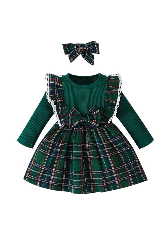 Baby Girls Christmas Plaid Dress Toddler Overall Ruffle Tutu Dress Skirt Set