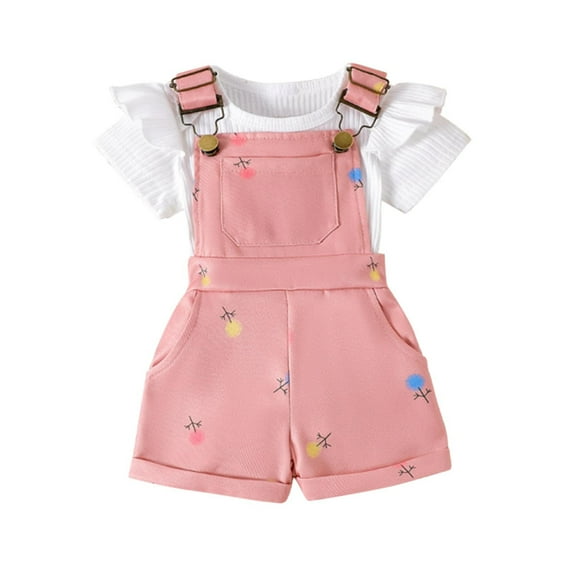 Baby Girls Clothes 3-6 Months Summer Two Piece Going Out Outfits Set Ribbed Short Sleeve Romper Overalls Shorts Set Cute 9 Months, Pink