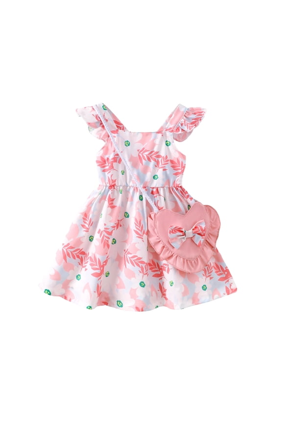Baby Girls Clothes Infant Girls Floral Dress 18 Months Girls Summer Dress 24 Months Girls Sundress Sleeveless Dress with Cute Bag Pink
