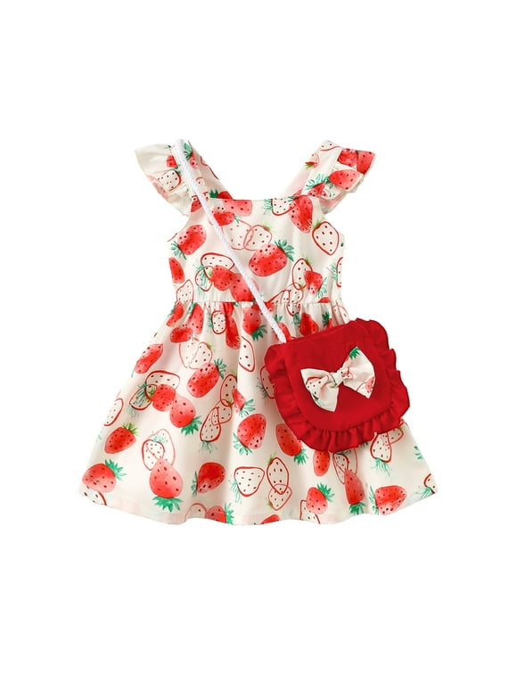 Baby Girls Clothes Infant Girls Strawberry Dress 12 Months Girls Summer Dress 18 Months Girls Sundress Sleeveless Dress with Cute Bag Red
