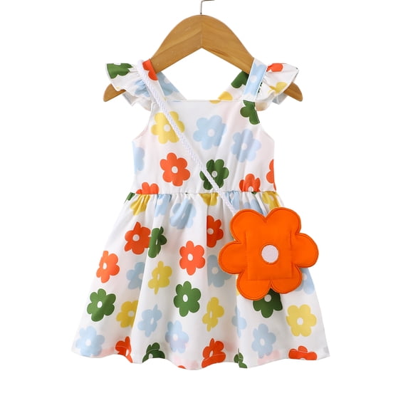 Baby Girls Clothes Newborn Girls Floral Dress 6 Months Girls Summer Dress 12 Months Girls Sundress Sleeveless Dress with Cute Bag Orange