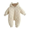 thumbnail image 1 of Baby Girls Clothes Puffer Snowsuit Jumpsuit Bear Long Sleeve Warm Zip Up Quilted Hooded Romper Cotton Padded Winter Outfits, White, 3 Months, 1 of 3