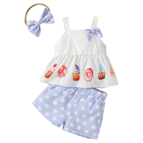 Baby Girls Clothes Set Toddler Outfits Sleeveless Sweet Tube Pattern Stock Clothes New Born Summer 4th of July Clothing