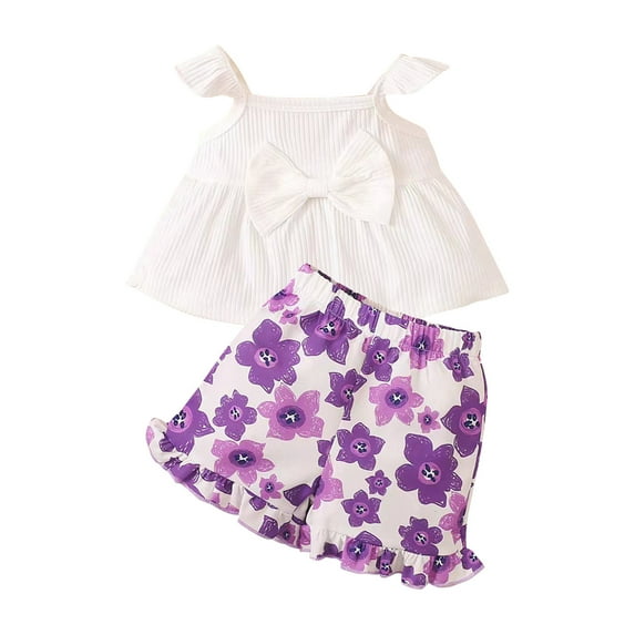 Baby Girls Clothes Summer Sleeveless Camisole Bowknot Top And Elastic Floral Print Shorts Set Infant Two-piece Outfit Set Sizes 3M-2T