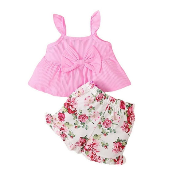 Baby Girls Clothes Summer Sleeveless Top And Elastic Floral Print Shorts Set Infant Two-piece Outfit Set Sizes 3M-2T