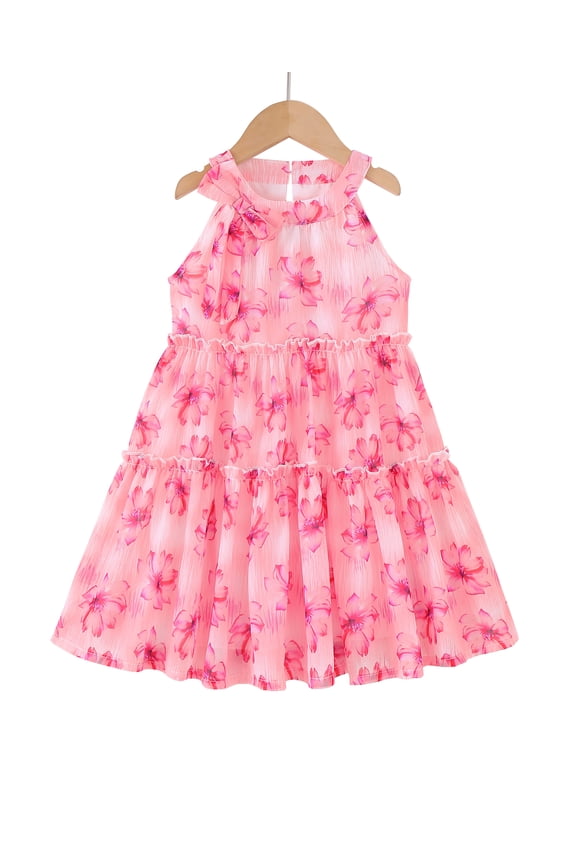 Baby Girls Clothes Toddler Girl Floral Dress 4T Girls Summer Dress 5T Girls Sleeveless Halter Dress Rose Red