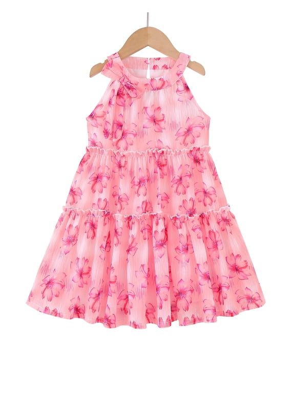 Baby Girls Clothes Toddler Girl Floral Dress 4T Girls Summer Dress 5T Girls Sleeveless Halter Dress Rose Red