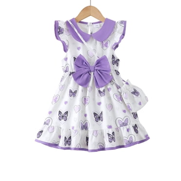 Baby Girls Clothes Toddler Girls Butterfly Dress 4T Girls Summer Casual Dress 5T Girls Sleeveless Dress with Cute Bag Purple