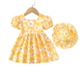 thumbnail image 1 of Baby Girls Clothes Toddler Girls Floral Dress 12 Months Girls Summer Dress 18 Months Girls Sundress Short Sleeve Dress with Cute Hat Yellow, 1 of 10