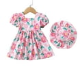 thumbnail image 1 of Baby Girls Clothes Toddler Girls Floral Dress 2T Girls Summer Dress 3T Girls Sundress Short Sleeve Dress with Cute Hat Pink, 1 of 9