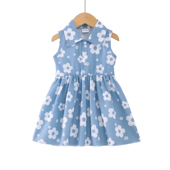 Baby Girls Clothes Toddler Girls Floral Dress 2T Girls Summer Dress 3T Girls Sundress Sleeveless Dress Blue