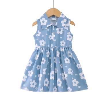 Baby Girls Clothes Toddler Girls Floral Dress 2T Girls Summer Dress 3T Girls Sundress Sleeveless Dress Blue