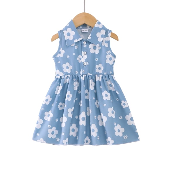 Baby Girls Clothes Toddler Girls Floral Dress 2T Girls Summer Dress 3T Girls Sundress Sleeveless Dress Blue