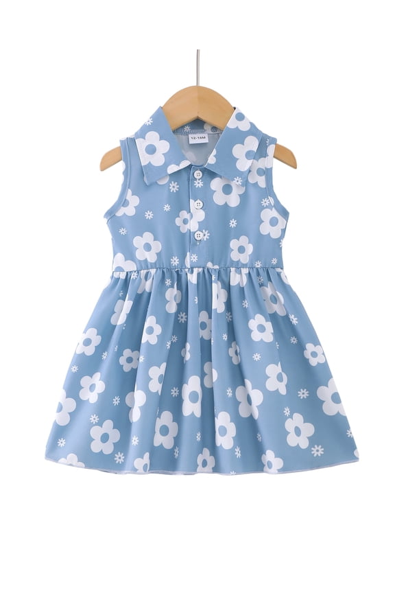 Baby Girls Clothes Toddler Girls Floral Dress 2T Girls Summer Dress 3T Girls Sundress Sleeveless Dress Blue