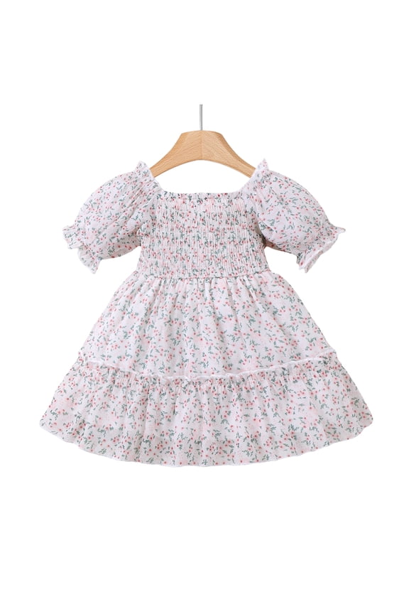 Baby Girls Clothes Toddler Girls Floral Dress 4T Girls Short Sleeve Dress 5T Girls Summer Dress White