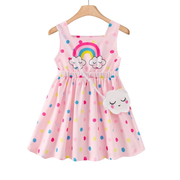 Baby Girls Clothes Toddler Girls Polka Dots Dress 4T Girls Summer Dress 5T Girls Sundress Sleeveless Dress with Cute Bag Pink
