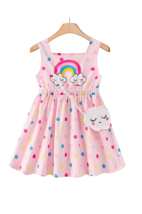 Baby Girls Clothes Toddler Girls Polka Dots Dress 4T Girls Summer Dress 5T Girls Sundress Sleeveless Dress with Cute Bag Pink