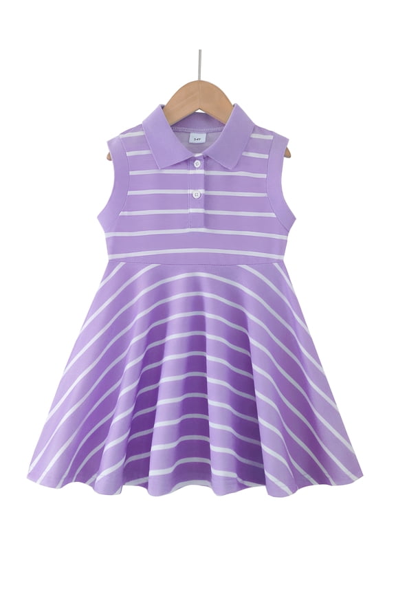 Baby Girls Clothes Toddler Girls Polo Dress 4T Girls Summer Casual Dress 5T Girls Lapel Sleeveless Stripe Dress Purple