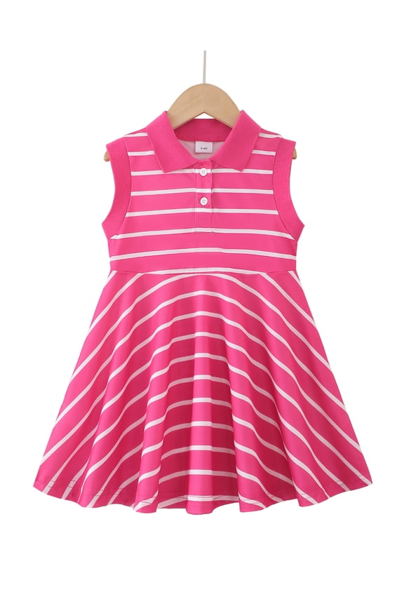 Baby Girls Clothes Toddler Girls Polo Dress 4T Girls Summer Casual Dress 5T Girls Lapel Sleeveless Stripe Dress Rose Red