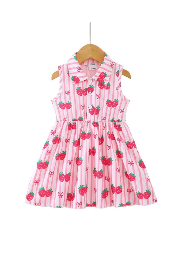 Baby Girls Clothes Toddler Girls Strawberry Dress 3T Girls Summer Dress 4T Girls Sundress Sleeveless Dress Pink
