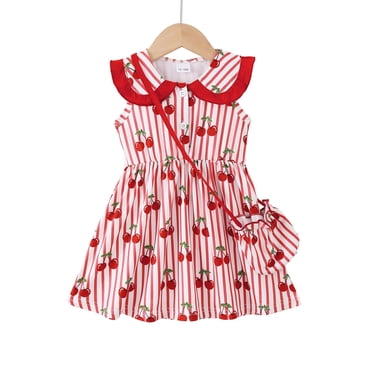 Baby Girls Clothes Toddler Girls Stripe Dress 2T Girls Summer Dress 3T Girls Sundress Sleeveless Dress with Cute Bag Red