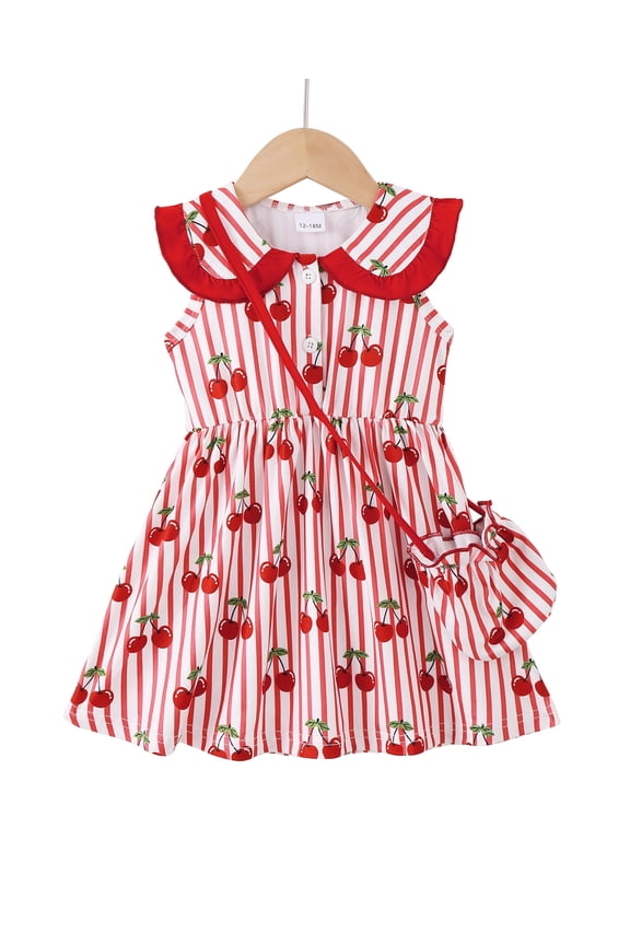Baby Girls Clothes Toddler Girls Stripe Dress 2T Girls Summer Dress 3T Girls Sundress Sleeveless Dress with Cute Bag Red