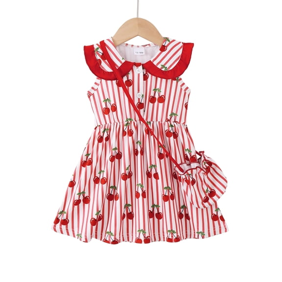 Baby Girls Clothes Toddler Girls Stripe Dress 2T Girls Summer Dress 3T Girls Sundress Sleeveless Dress with Cute Bag Red