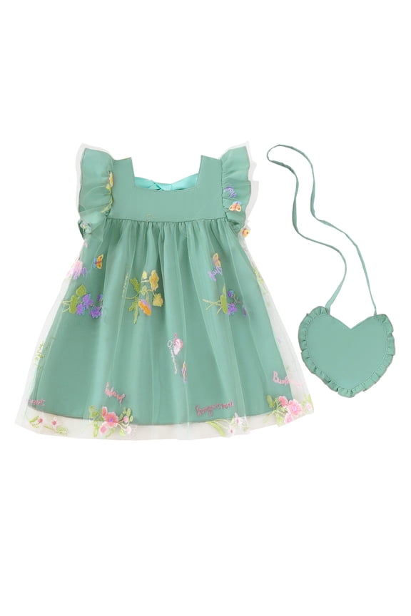 Baby Girls Clothes Toddler Girls Tulle Dress 18 Months Girls Summer Dress 24 Months Girls Sundress Sleeveless Dress with Cute Bag Green
