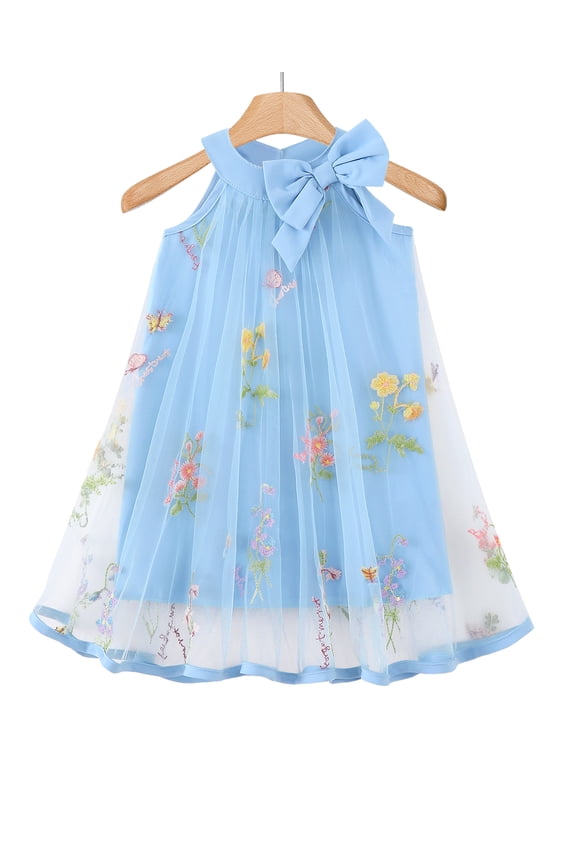 Baby Girls Clothes Toddler Girls Tulle Dress 4T Girls Summer Halter Dress 5T Girls Sleeveless Solid Color Floral Dress Blue