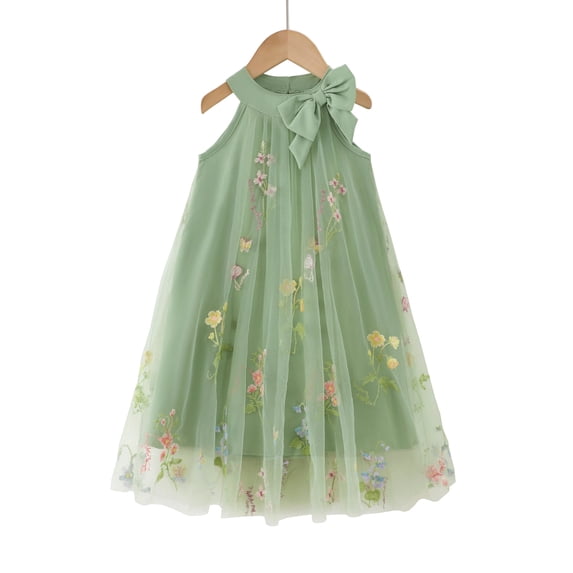 Baby Girls Clothes Toddler Girls Tulle Dress 4T Girls Summer Halter Dress 5T Girls Sleeveless Solid Color Floral Dress Green