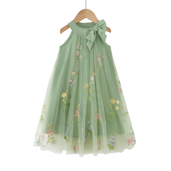 Baby Girls Clothes Toddler Girls Tulle Dress 4T Girls Summer Halter Dress 5T Girls Sleeveless Solid Color Floral Dress Green