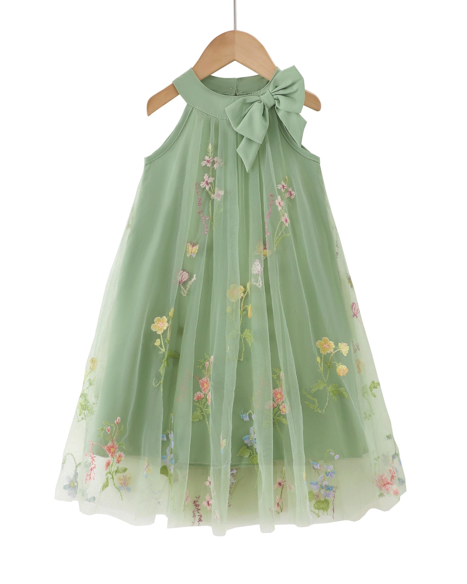 Baby Girls Clothes Toddler Girls Tulle Dress 4T Girls Summer Halter Dress 5T Girls Sleeveless Solid Color Floral Dress Green