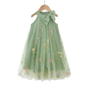 Baby Girls Clothes Toddler Girls Tulle Dress 4T Girls Summer Halter Dress 5T Girls Sleeveless Solid Color Floral Dress Green