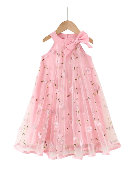 Baby Girls Clothes Toddler Girls Tulle Dress 4T Girls Summer Halter Dress 5T Girls Sleeveless Solid Color Floral Dress Pink