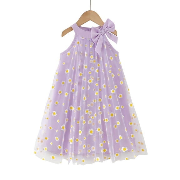 Baby Girls Clothes Toddler Girls Tulle Dress 4T Girls Summer Halter Dress 5T Girls Sleeveless Solid Color Floral Dress Purple