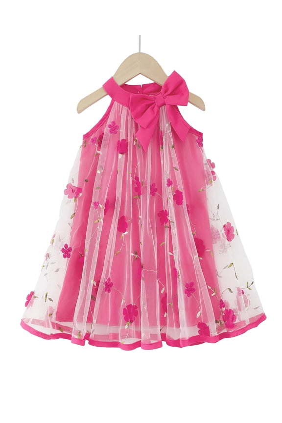Baby Girls Clothes Toddler Girls Tulle Dress 4T Girls Summer Halter Dress 5T Girls Sleeveless Solid Color Floral Dress Rose Red