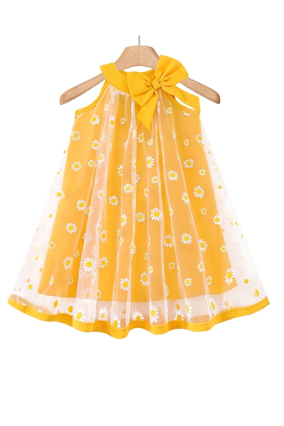 Baby Girls Clothes Toddler Girls Tulle Dress 4T Girls Summer Halter Dress 5T Girls Sleeveless Solid Color Floral Dress Yellow